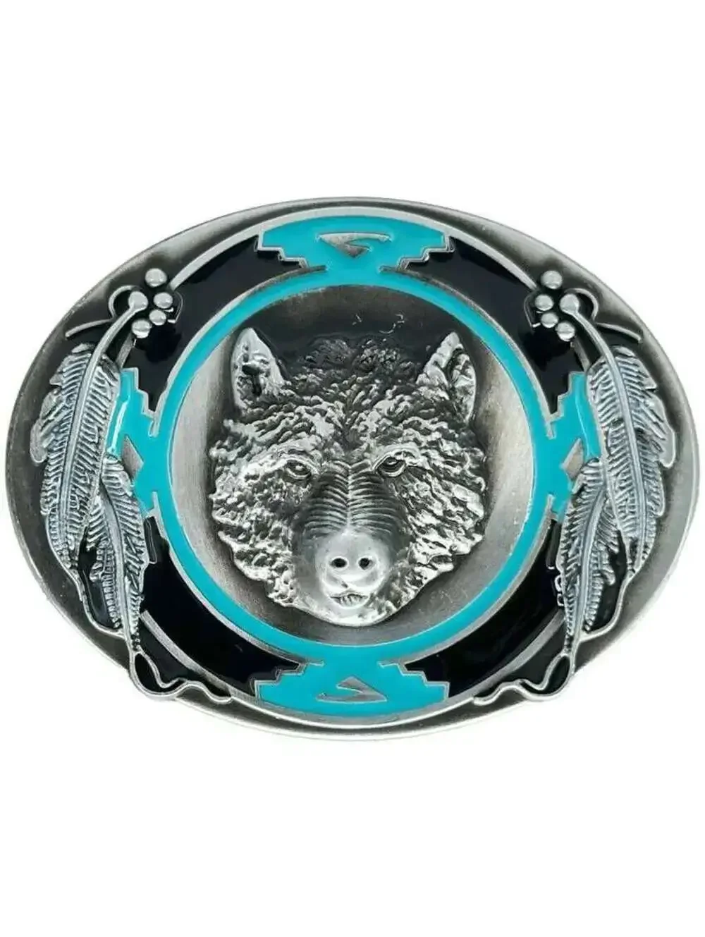 Turquoise & Silver Bear Belt Buckle